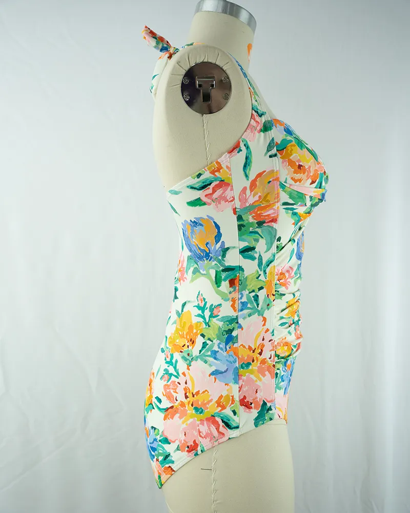 Floral Print One-Piece Swimsuit (2)