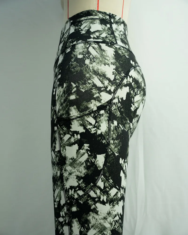 Moss Green Abstract Print Yoga Pants (5)