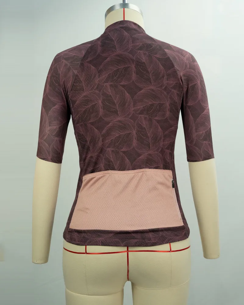 Ergonomic Burgundy Leaf Print Cycling Jersey-2