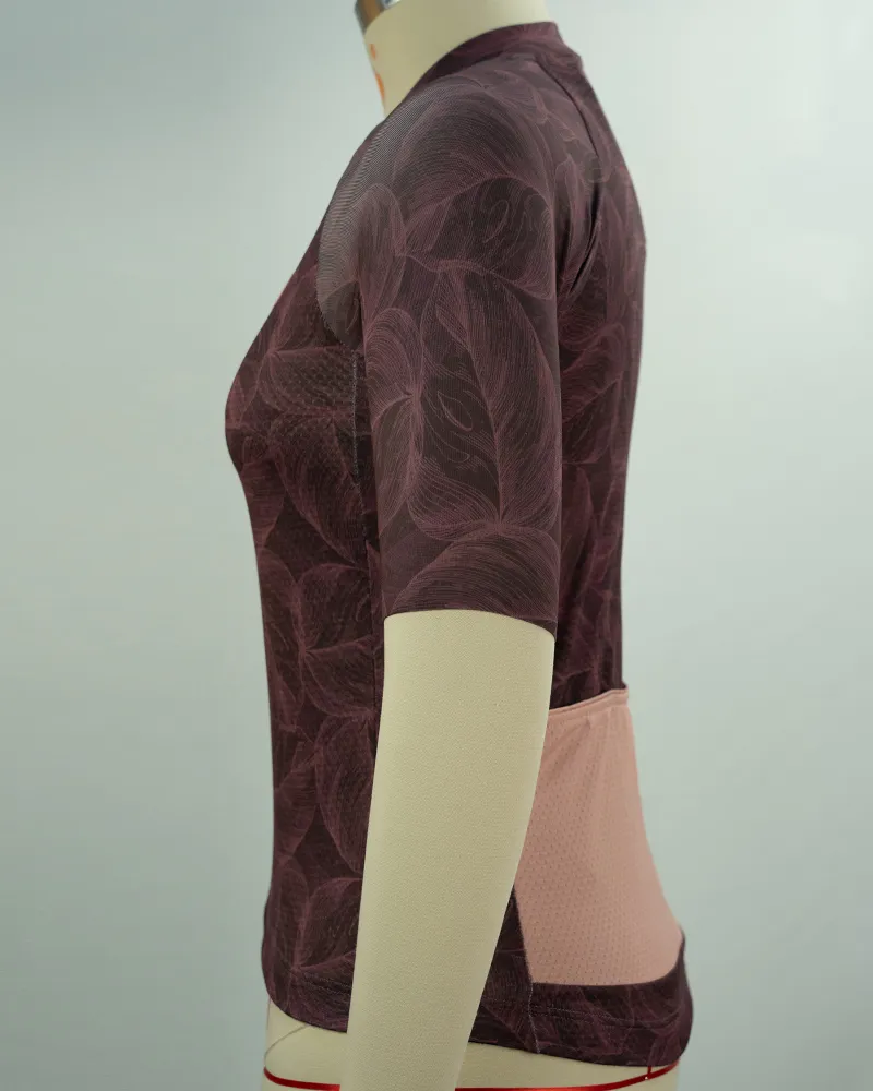 Ergonomic Burgundy Leaf Print Cycling Jersey-3