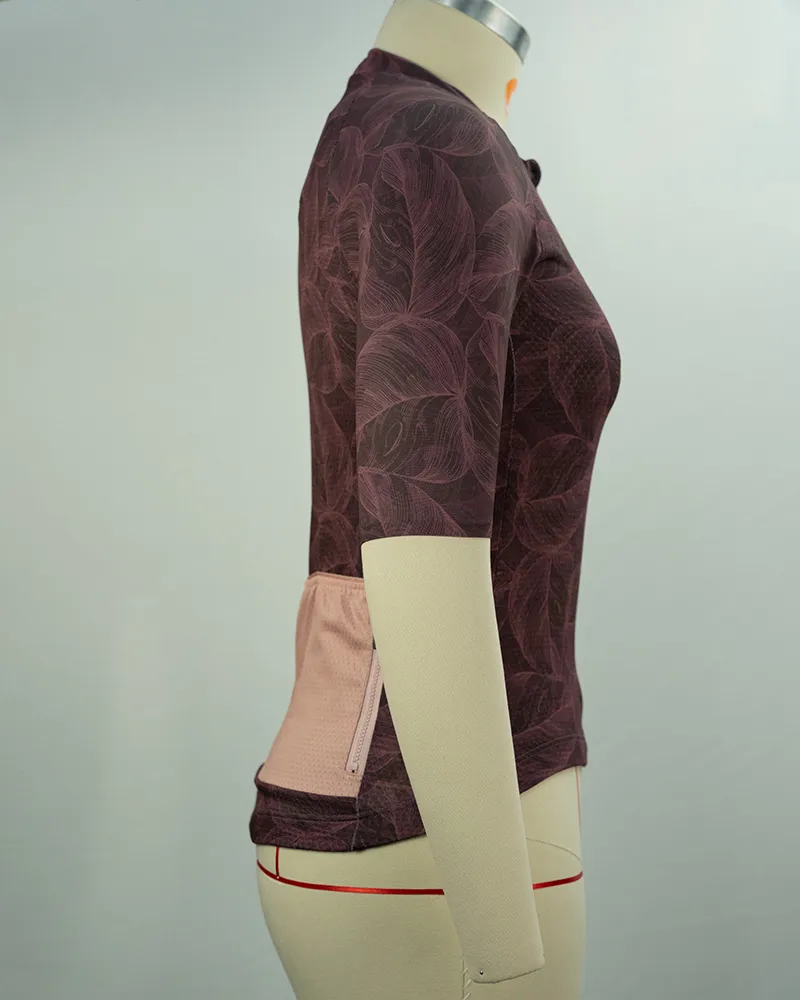 Ergonomic Burgundy Leaf Print Cycling Jersey-4