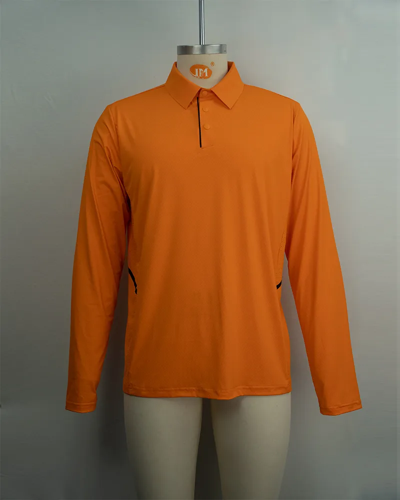 Men’s Orange Breathable and Stylish Long Sleeve Polo Shirt-1