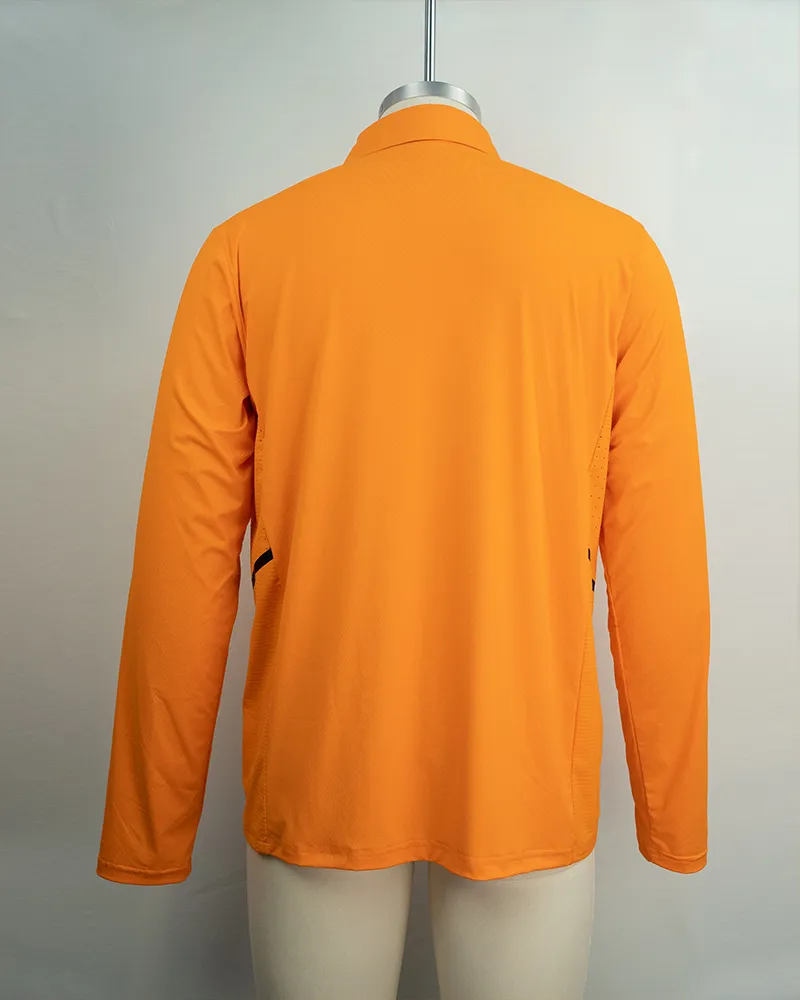 Men’s Orange Breathable and Stylish Long Sleeve Polo Shirt-2