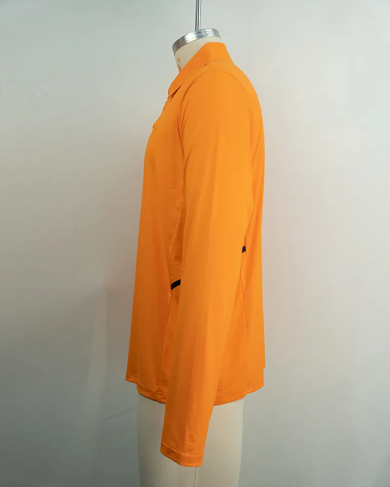 Men’s Orange Breathable and Stylish Long Sleeve Polo Shirt-4