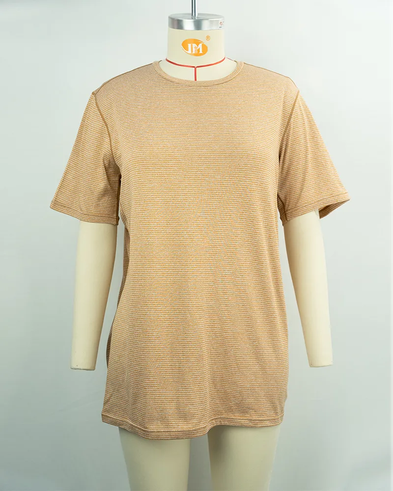 Women’s Beige Short Sleeve Tunic with Striped Detail-1