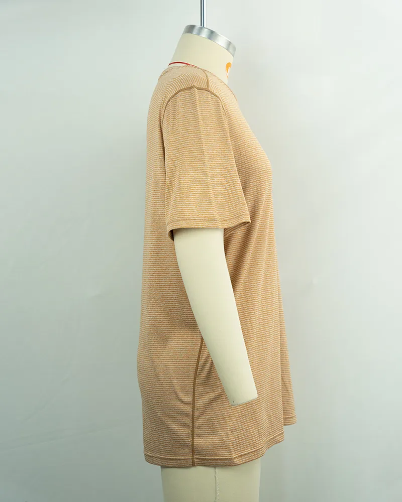 Women’s Beige Short Sleeve Tunic with Striped Detail-4