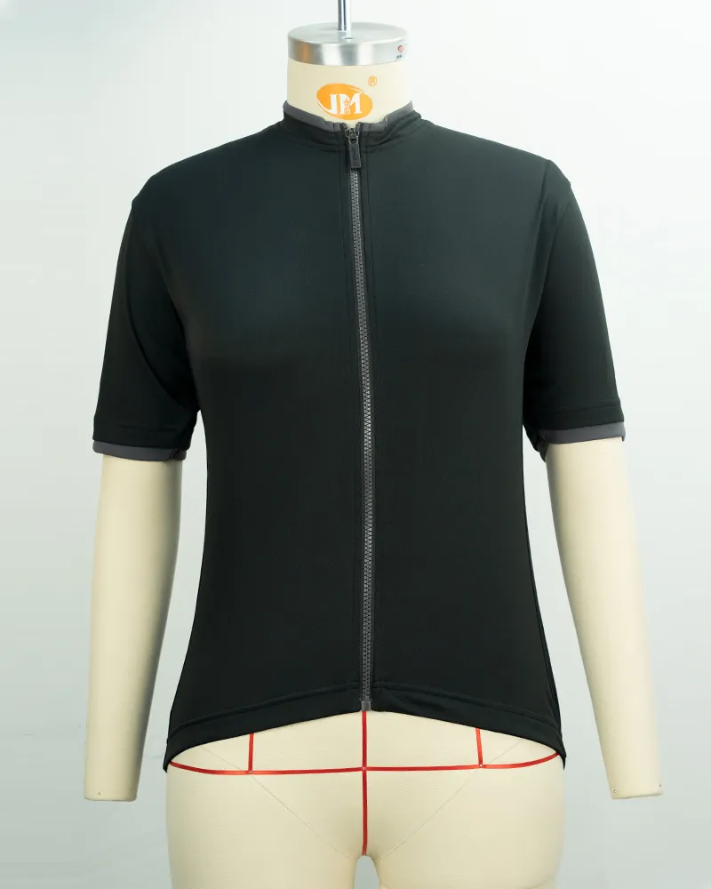 Women’s Black Cycling Jersey with Short Sleeves and Zipper with Pocket-1