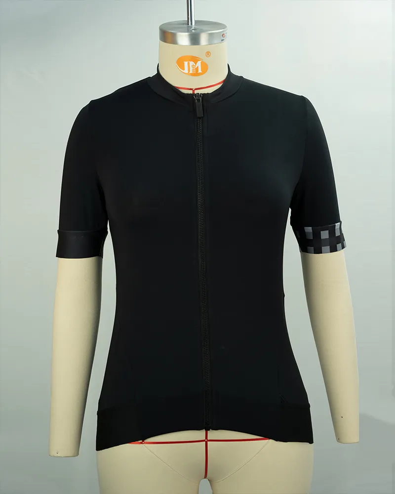 Women’s Black Ergonomic Cycling Jersey with Checkered Accents-1