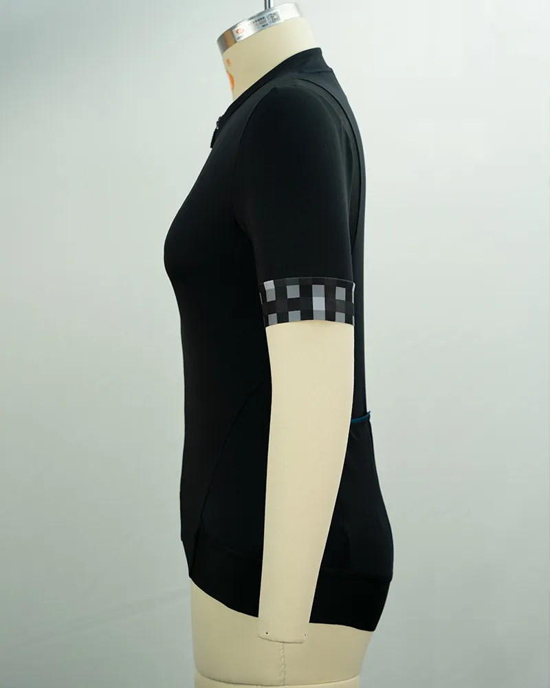 Women’s Black Ergonomic Cycling Jersey with Checkered Accents-3
