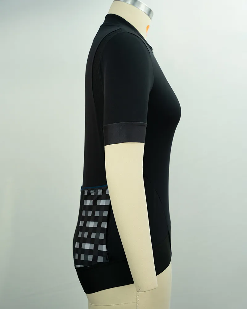 Women’s Black Ergonomic Cycling Jersey with Checkered Accents-4