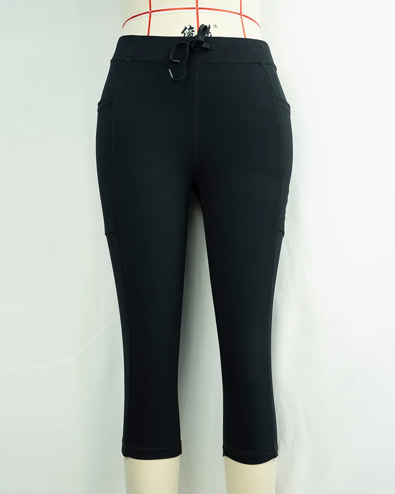 Women`s Black Mid-Calf High Waist Yoga Pants-1