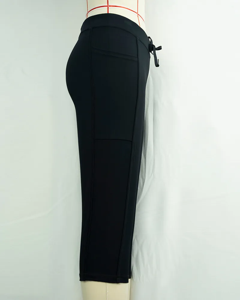 Women`s Black Mid-Calf High Waist Yoga Pants-3