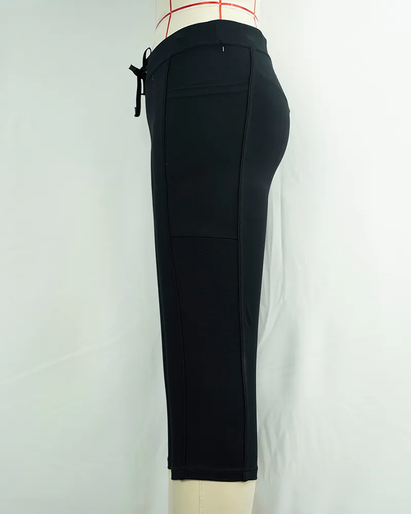 Women`s Black Mid-Calf High Waist Yoga Pants-4