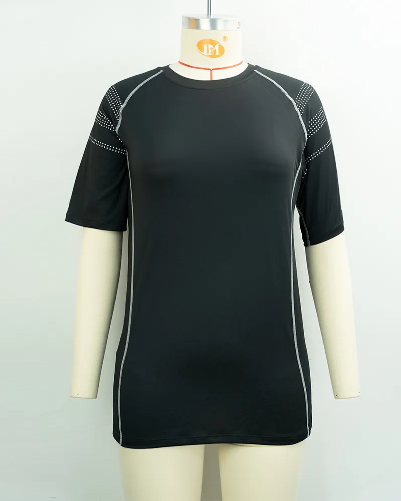 Women’s Black Performance Short Sleeve Top with Reflective Piping-1