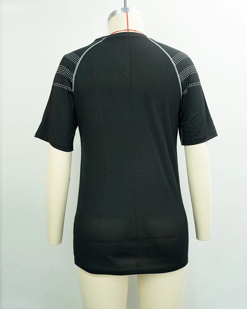 Women’s Black Performance Short Sleeve Top with Reflective Piping-2