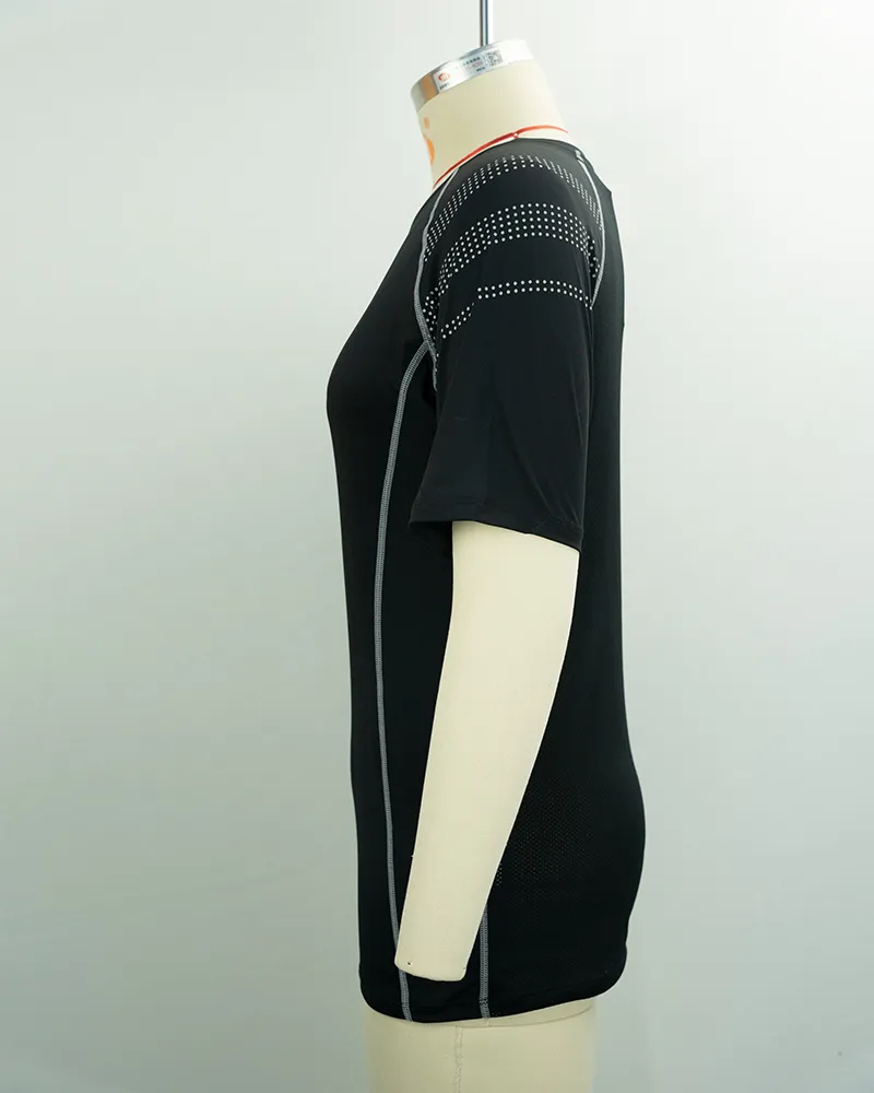 Women’s Black Performance Short Sleeve Top with Reflective Piping-3