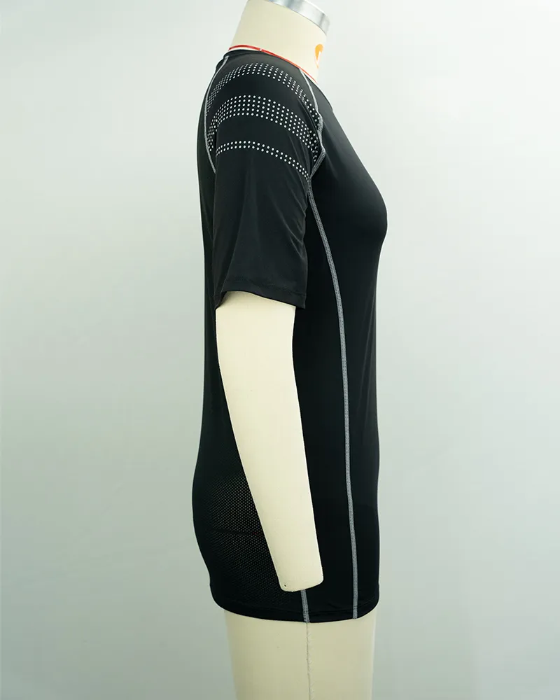 Women’s Black Performance Short Sleeve Top with Reflective Piping-4