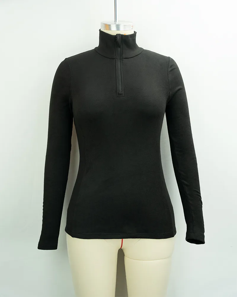 Women’s Black Quarter-Zip Long Sleeve Top-1