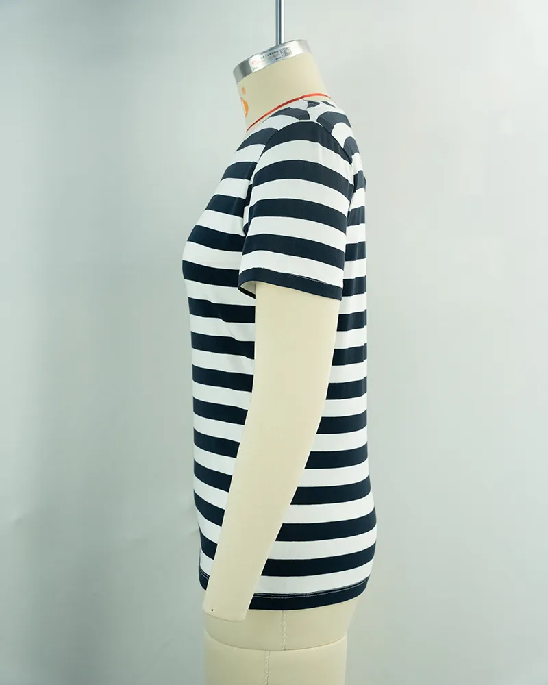 Women’s Black and White Striped Short Sleeve T-shirt-3