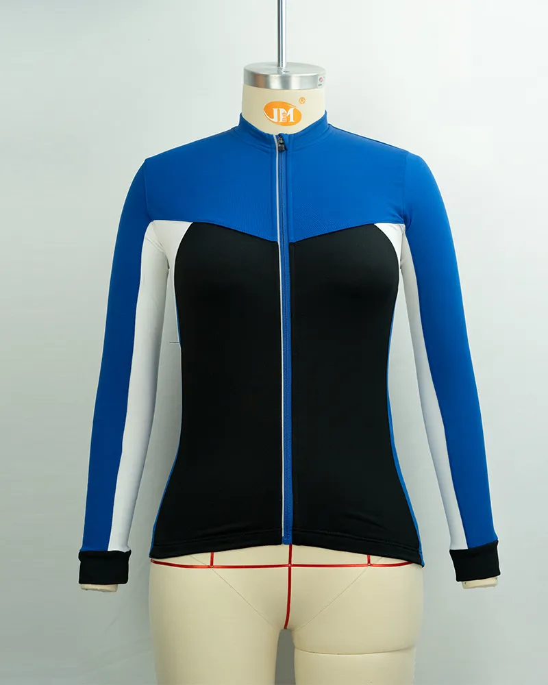 Women’s Blue and Black Cycling Jersey with Long Sleeves-1