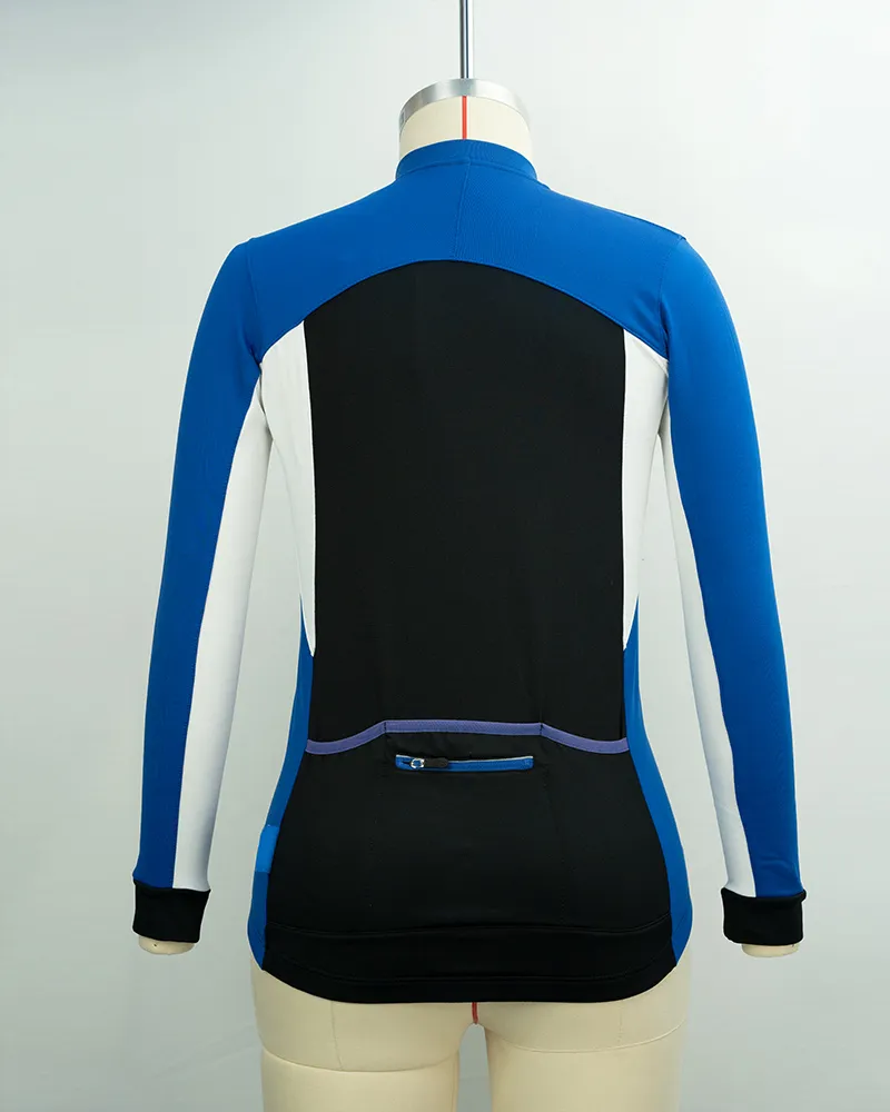 Women’s Blue and Black Cycling Jersey with Long Sleeves-2