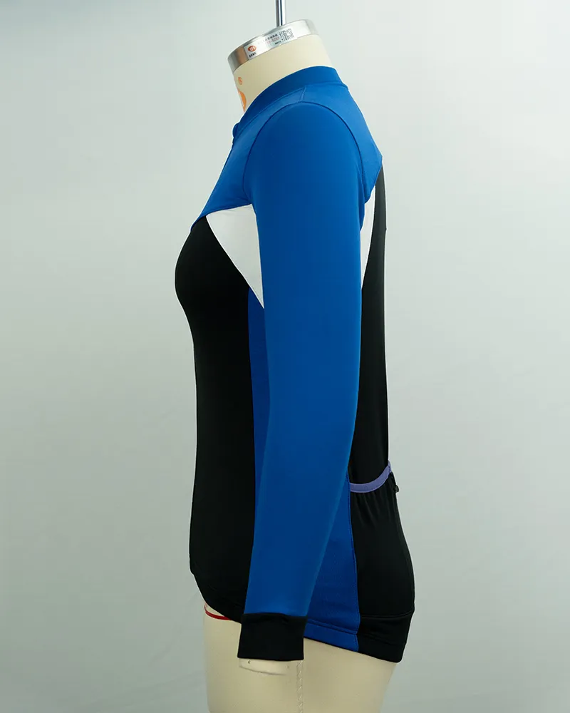 Women’s Blue and Black Cycling Jersey with Long Sleeves-3