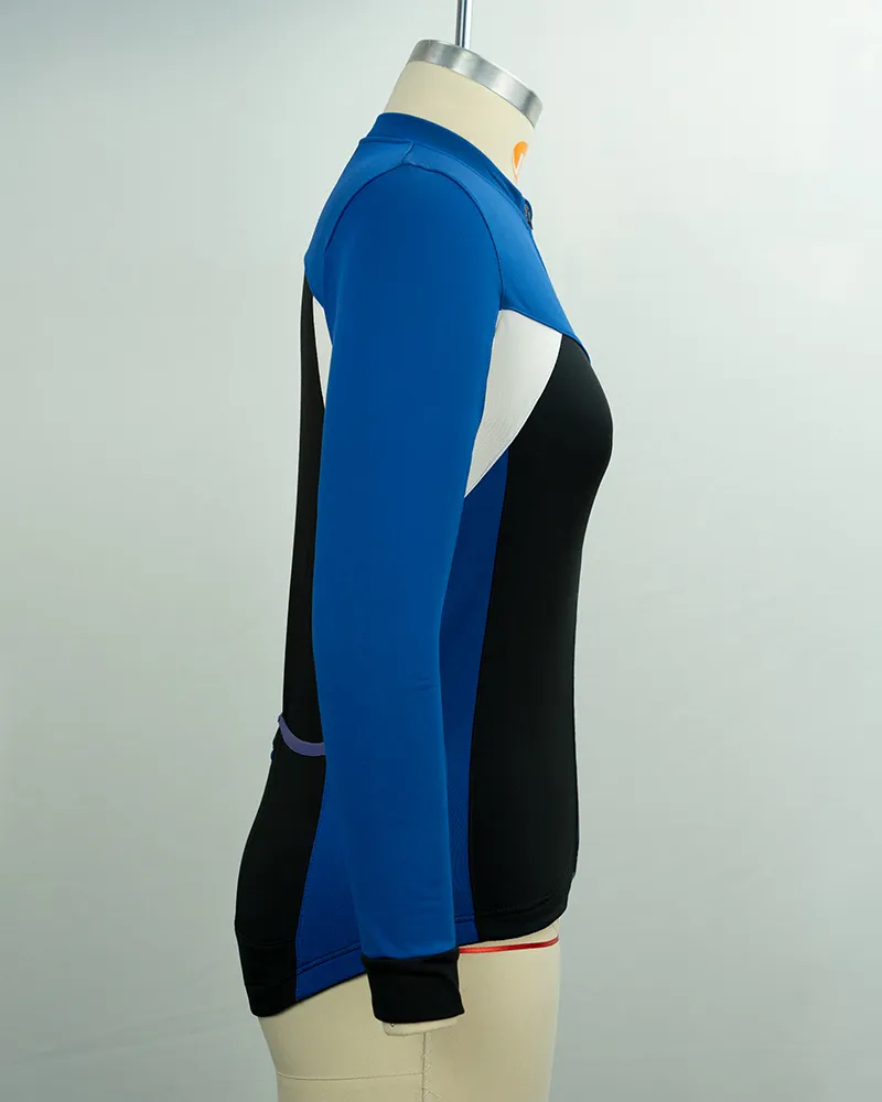 Women’s Blue and Black Cycling Jersey with Long Sleeves-4