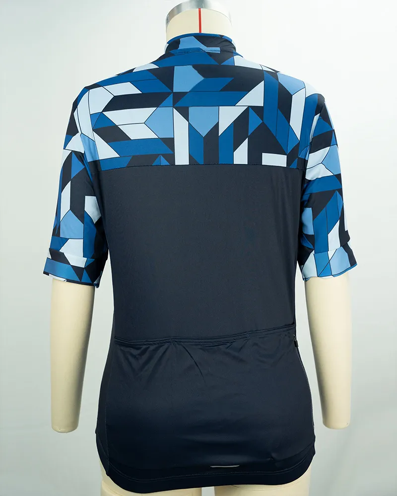 Women’s Blue and Black Geometric Cycling Jersey-2