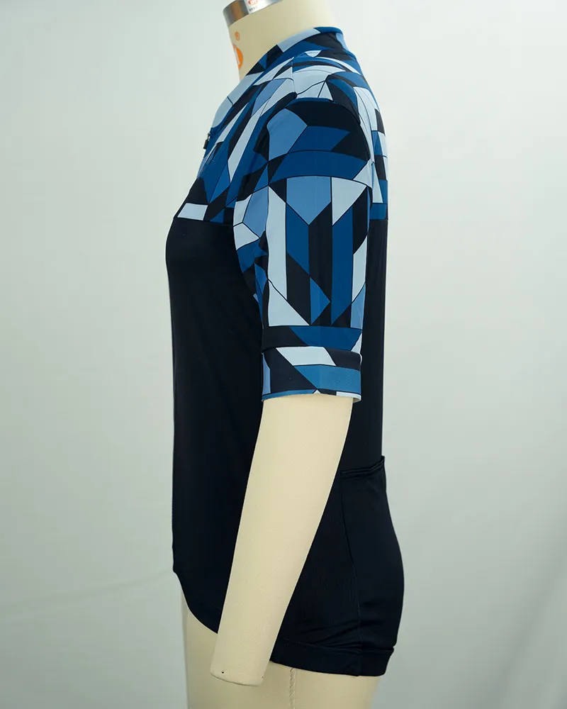 Women’s Blue and Black Geometric Cycling Jersey-3
