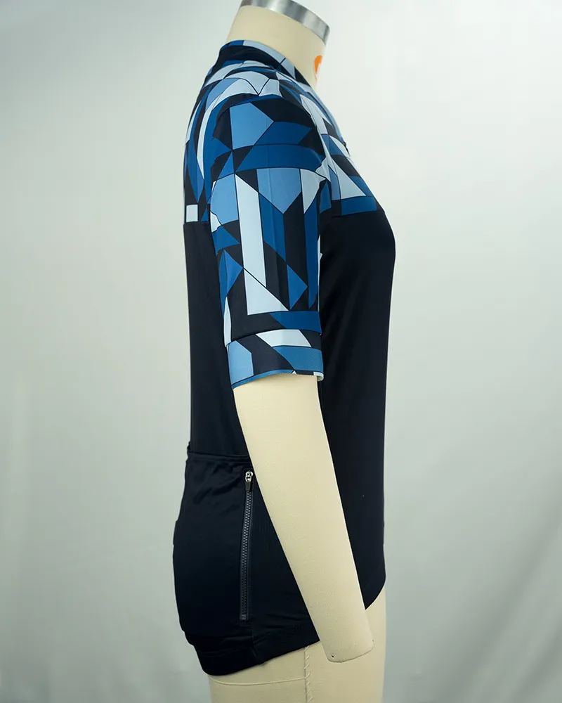 Women’s Blue and Black Geometric Cycling Jersey-4