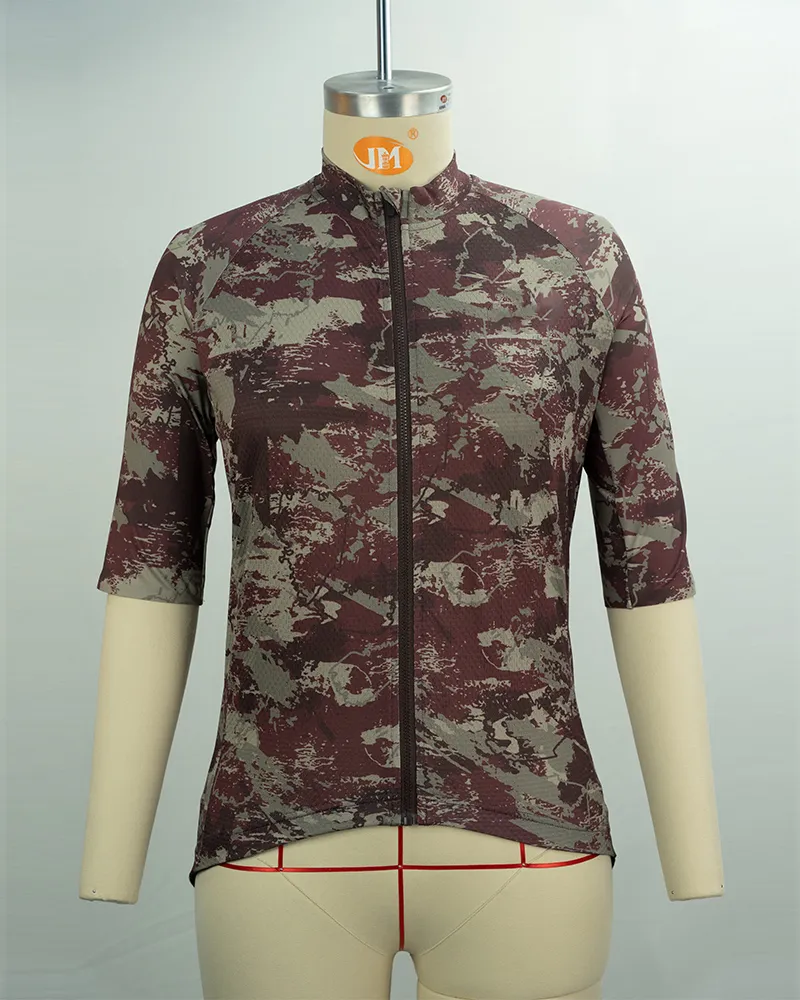 Women’s Burgundy Abstract Print Cycling Jersey with Pockets-1