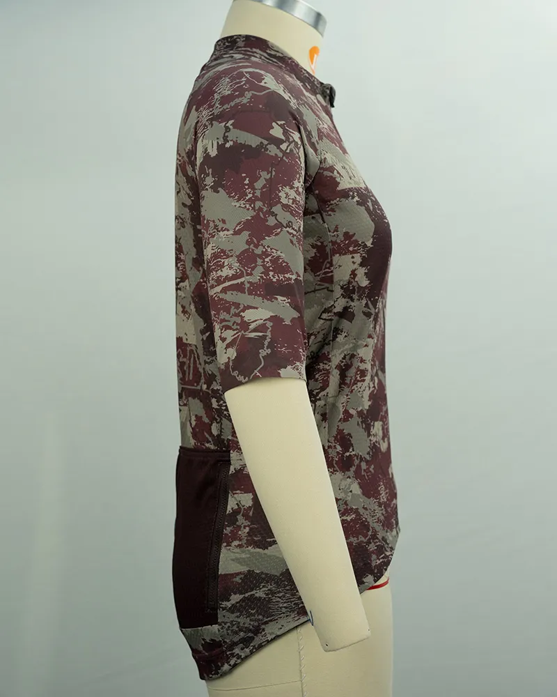 Women’s Burgundy Abstract Print Cycling Jersey with Pockets-4
