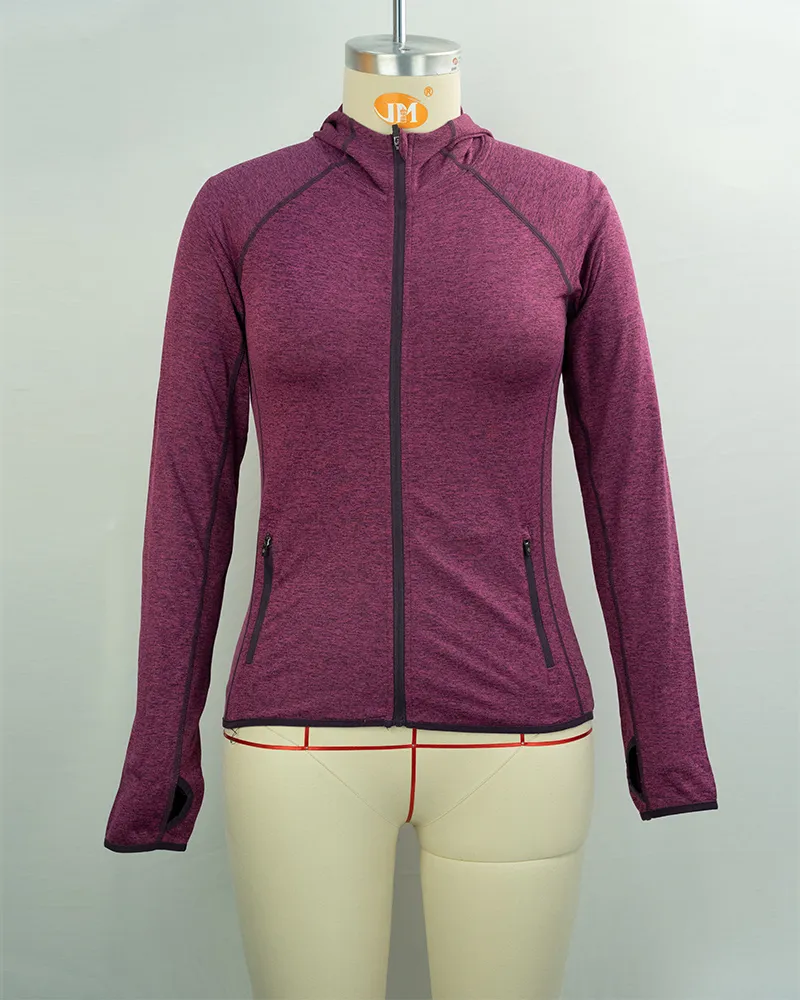 Women’s Burgundy Performance Zip Hoodie with Long Sleeves-1