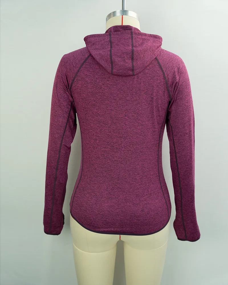 Women’s Burgundy Performance Zip Hoodie with Long Sleeves-2