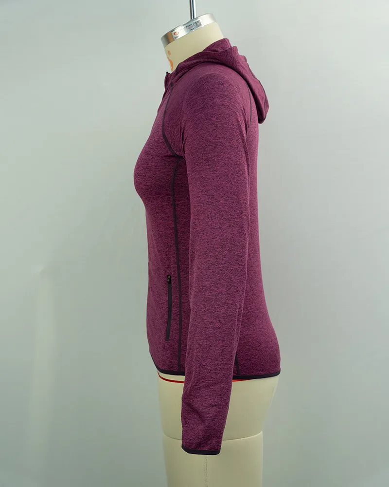 Women’s Burgundy Performance Zip Hoodie with Long Sleeves-3