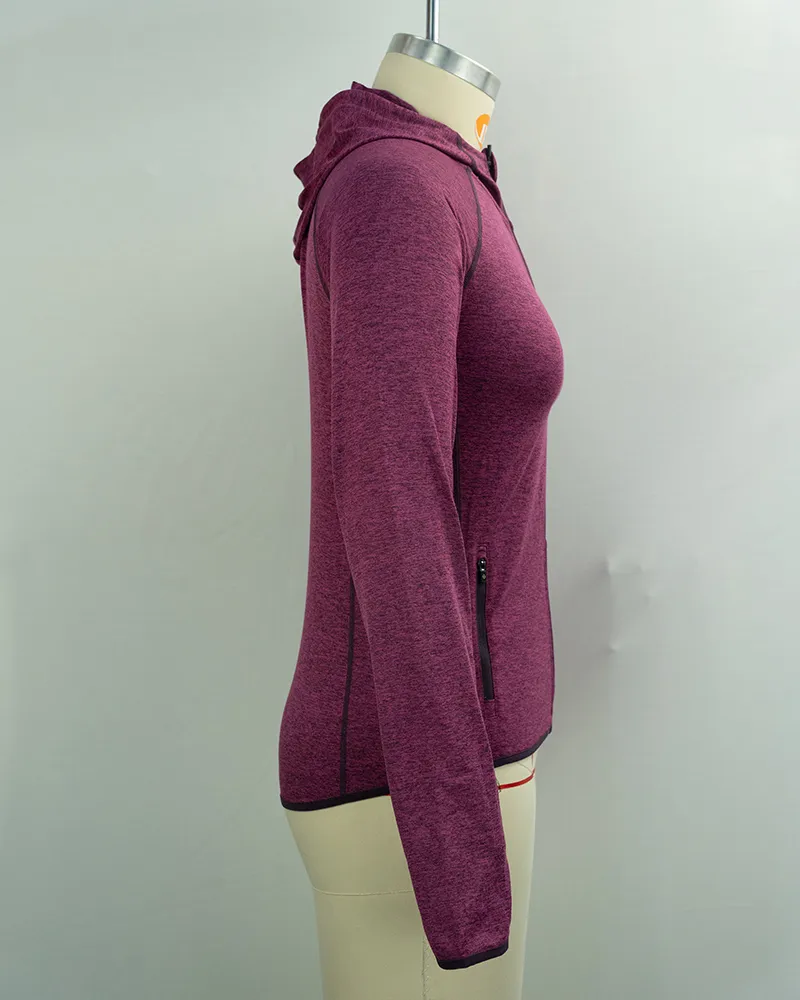 Women’s Burgundy Performance Zip Hoodie with Long Sleeves-4