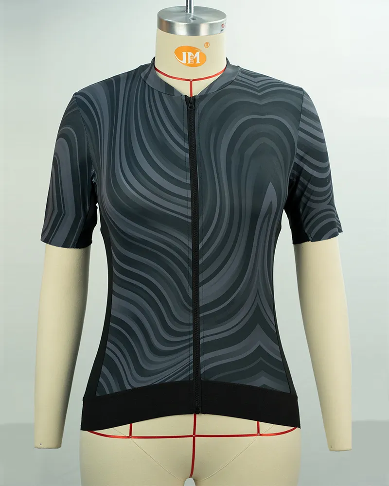 Women’s Gray Swirl Pattern Cycling Jersey -1