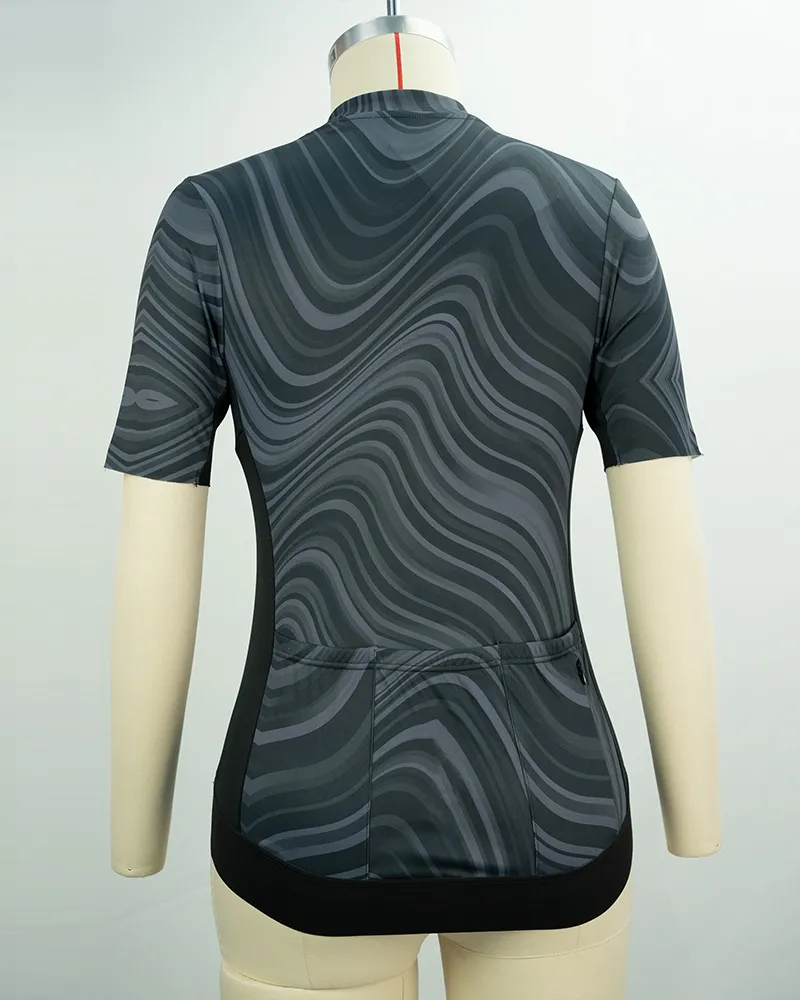 Women’s Gray Swirl Pattern Cycling Jersey -2