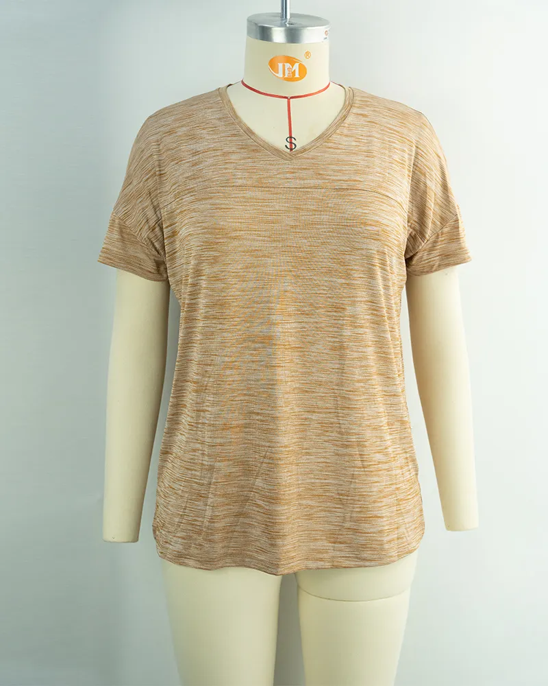 Women’s Heathered Beige Short Sleeve T-Shirt-1