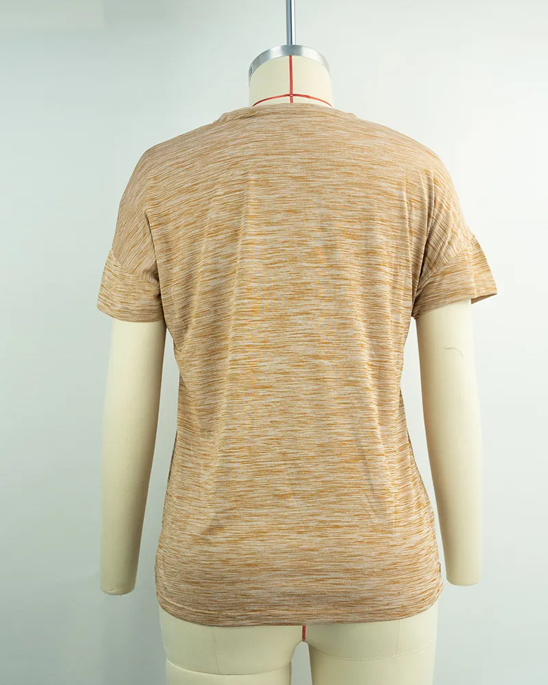 Women’s Heathered Beige Short Sleeve T-Shirt-2