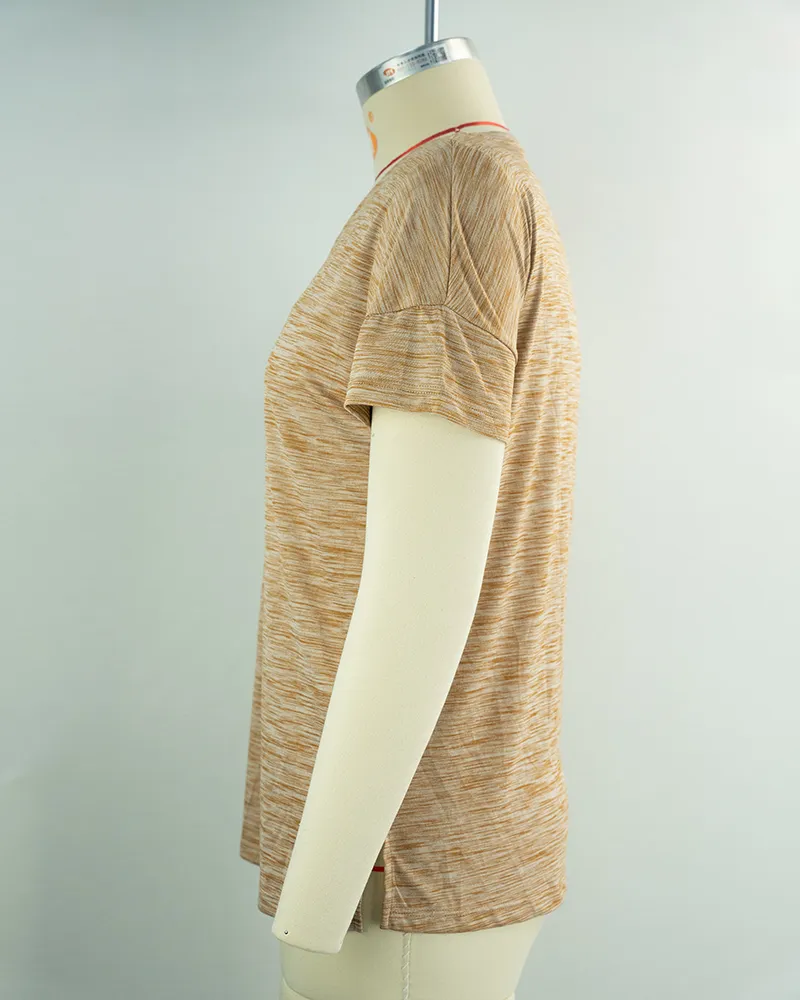 Women’s Heathered Beige Short Sleeve T-Shirt-3