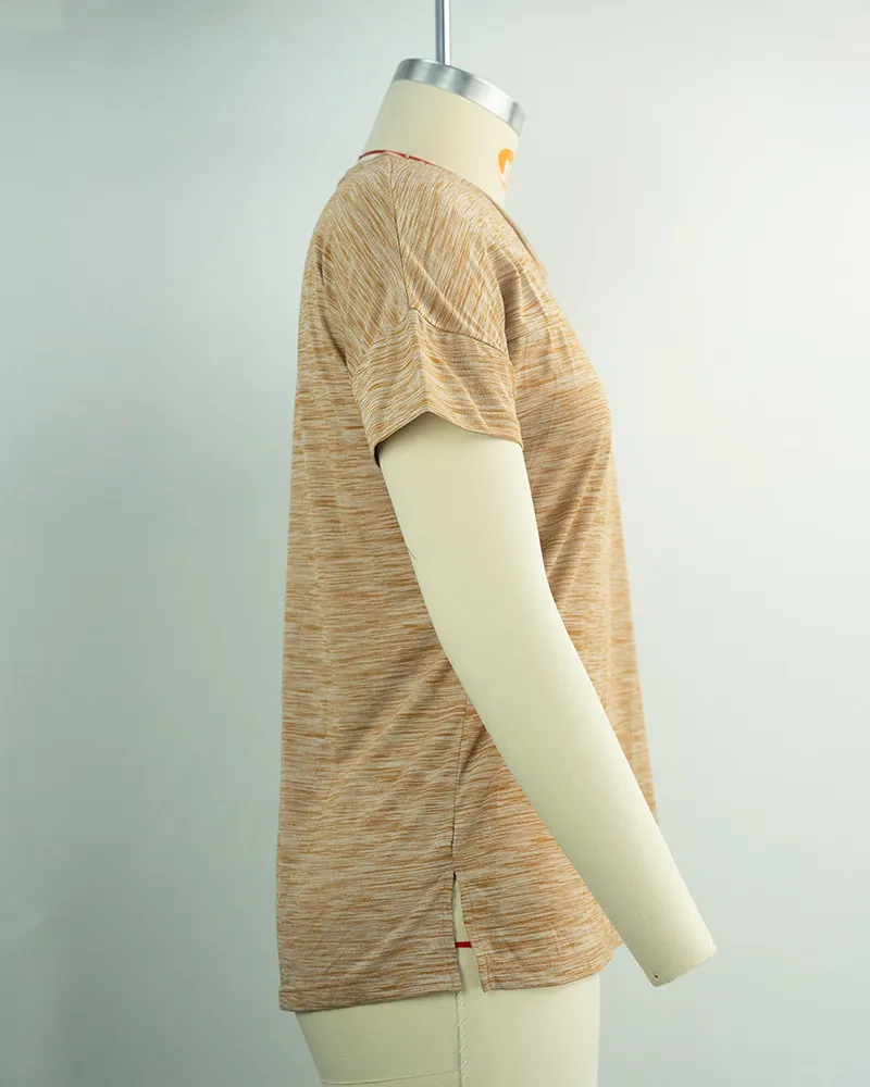 Women’s Heathered Beige Short Sleeve T-Shirt-4