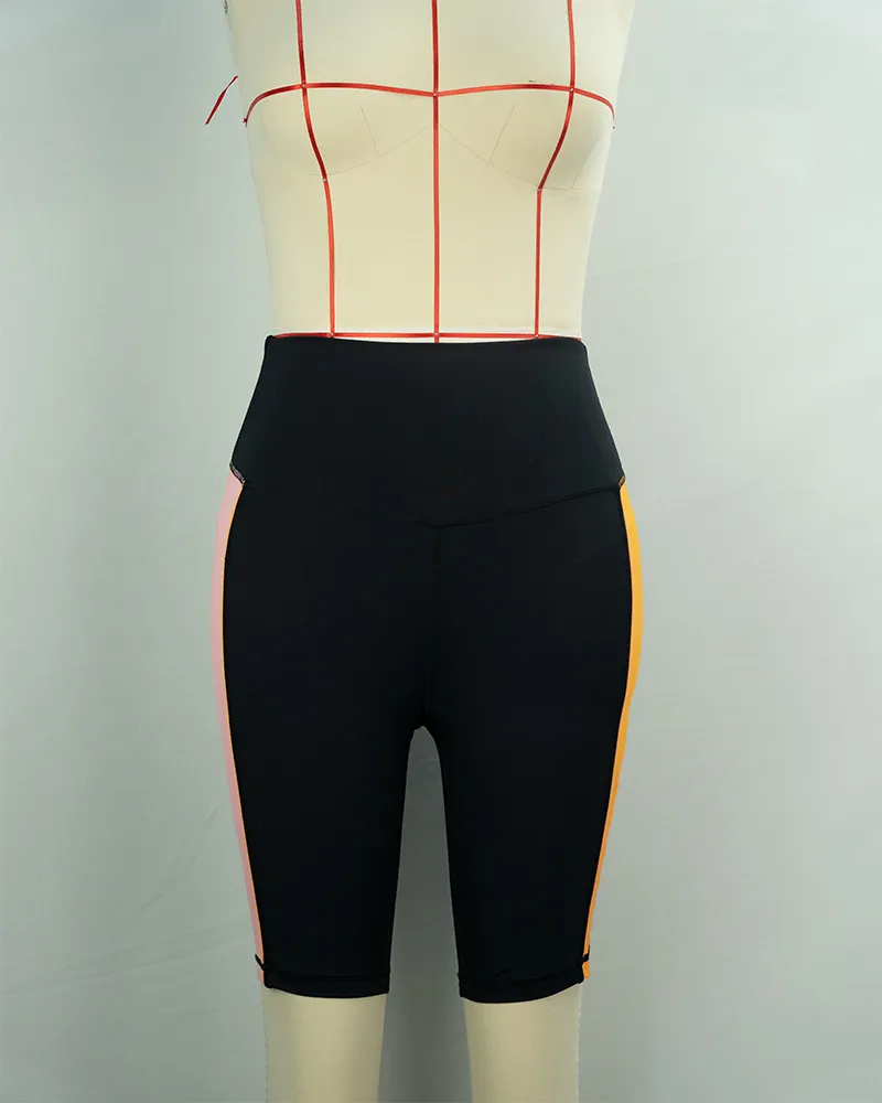 Women’s High-Waist Athletic Shorts – Black with Color Block Design-1
