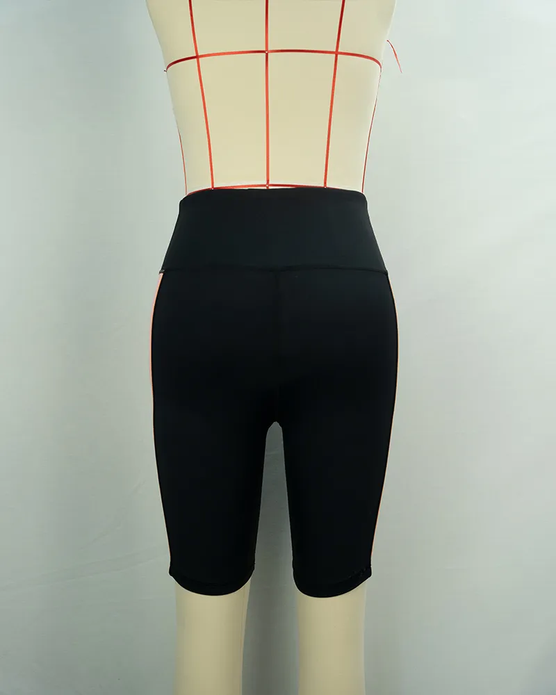 Women’s High-Waist Athletic Shorts – Black with Color Block Design-2