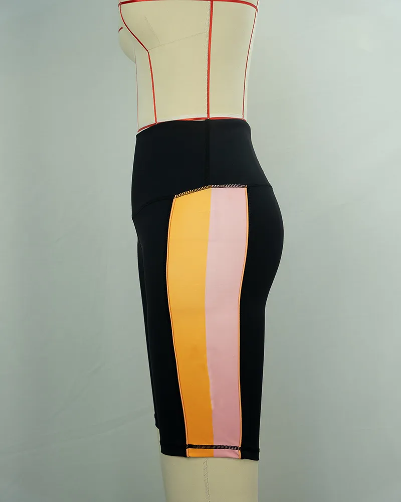 Women’s High-Waist Athletic Shorts – Black with Color Block Design-3