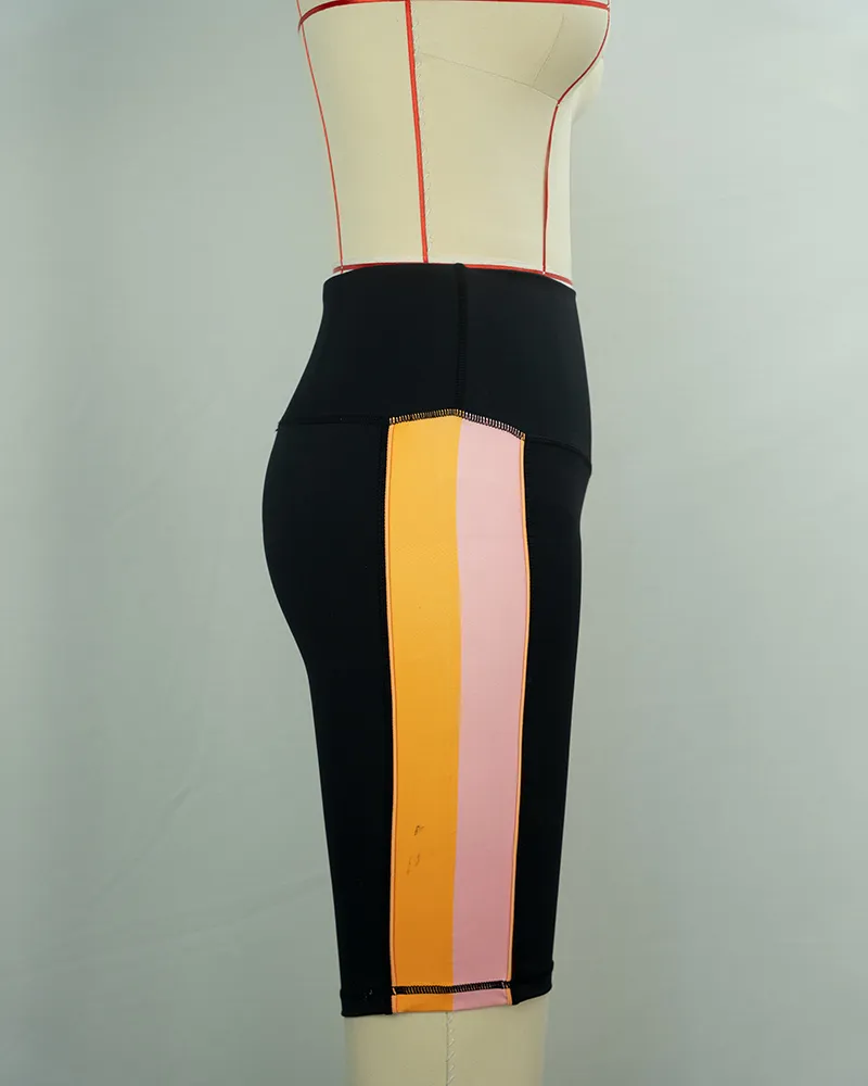 Women’s High-Waist Athletic Shorts – Black with Color Block Design-4