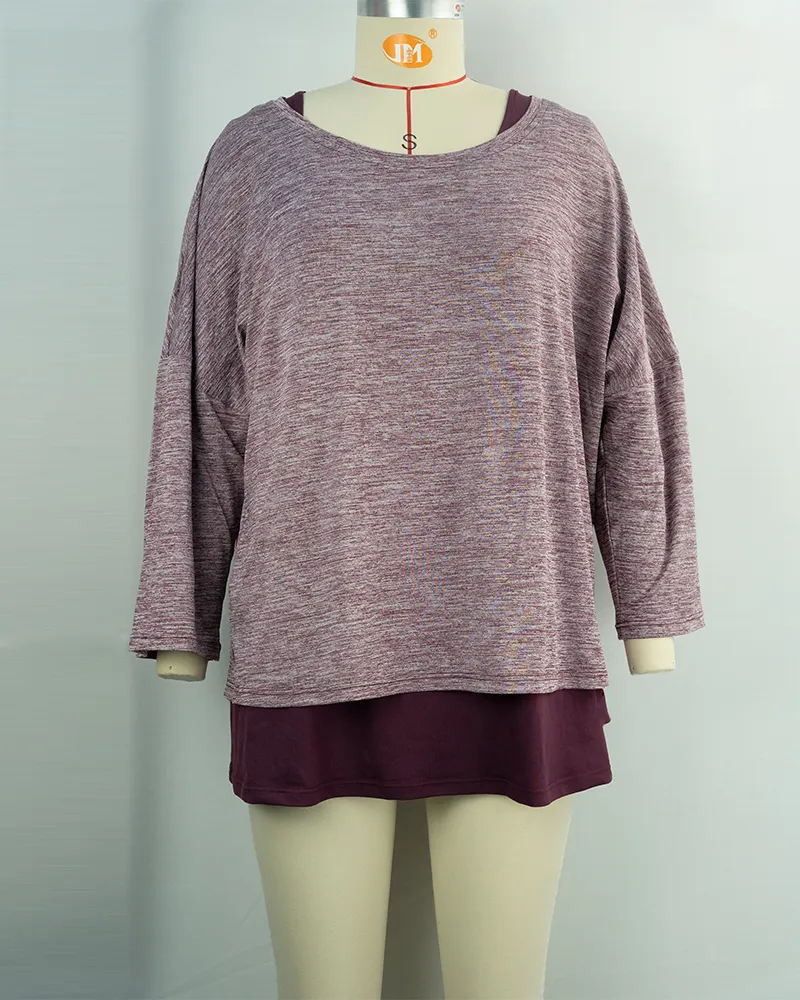 Women’s Mauve Long Sleeve Tunic with Layered Hem-1
