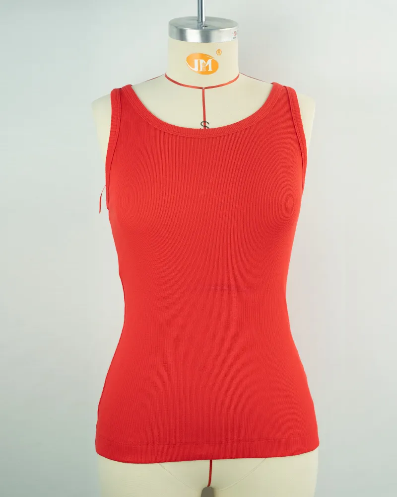 Women’s Red Ribbed Tank Top-1