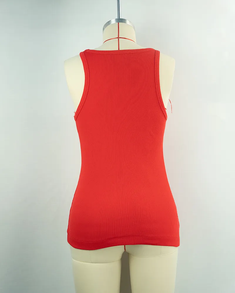 Women’s Red Ribbed Tank Top-2