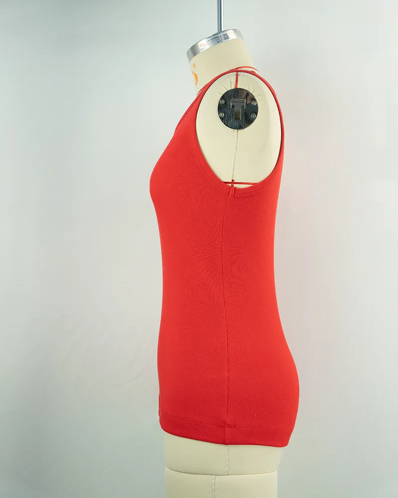 Women’s Red Ribbed Tank Top-3